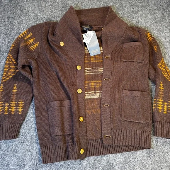 Pendleton Mens Shawl Collar Cardigan‎ Harding Sweater Brown Cotton Button Up Sm